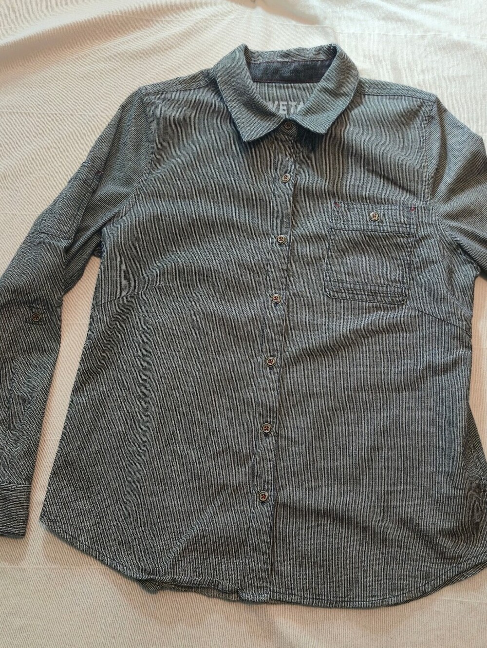 Dovetail Workwear Mens Button-Up Long Sleeve Shirt Gray Pinstripe Cotton Medium